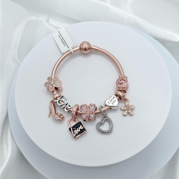 Linx Rose Gold Snake Chain Bracelet with Linx and Pandora Charms